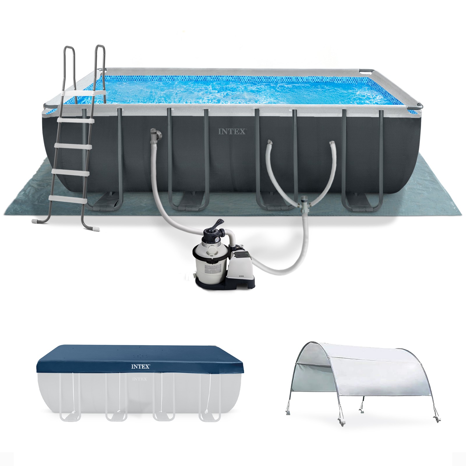 Intex 18Ft x 52In Ultra XTR Rectangular Frame Swimming Pool Kit w/Pump & Canopy gallery