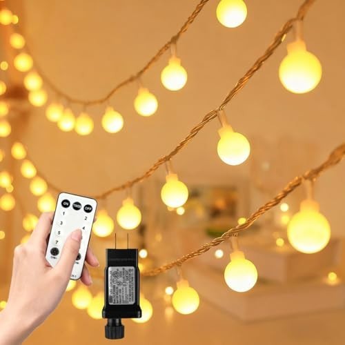 49.2ft Globe String Lights - 100 LED Warm White, Remote, 8 Modes, IP44 Waterproo gallery