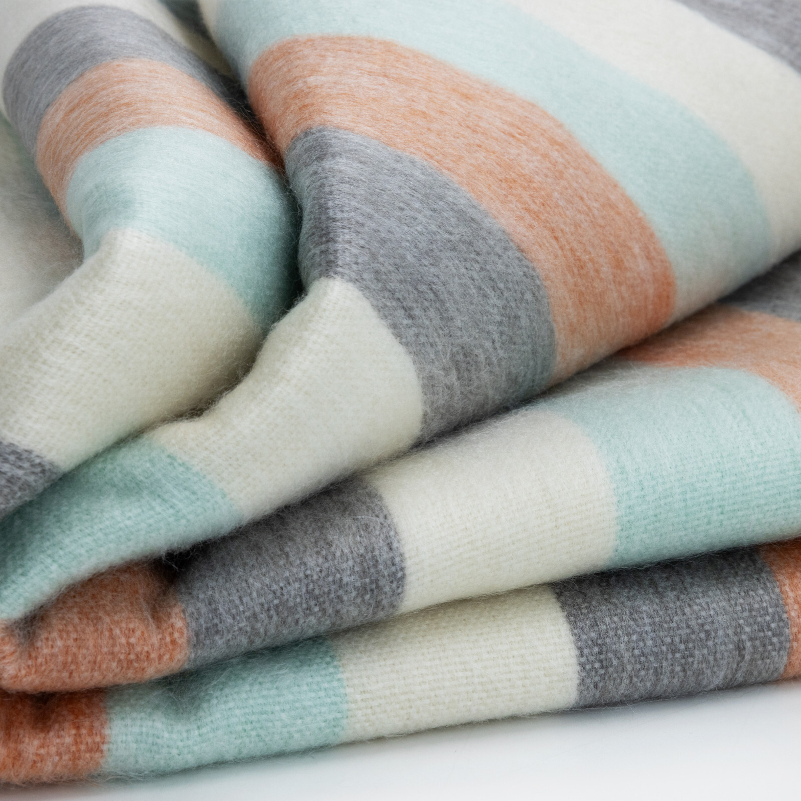 TRANQUIL STRIPED ALPACA WOOL BLEND BLANKET – 97x67 | AQUA, SLATE & CLAY | QUEEN gallery