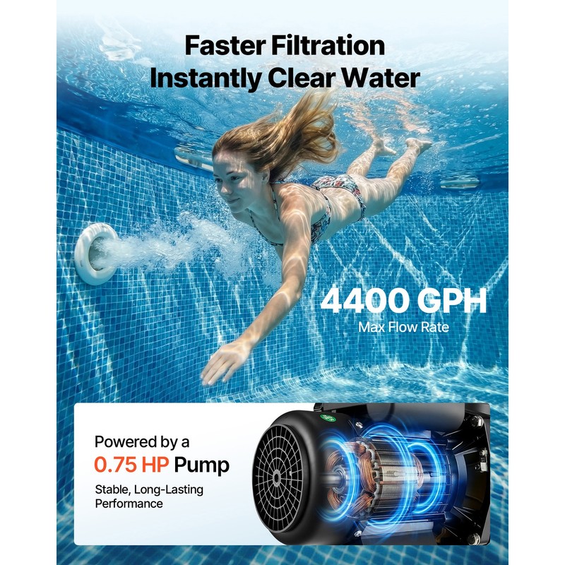 Uimoso 16" Sand Filter Pump with Timer, 4400 GPH, 0.75HP for Above Ground Pools gallery