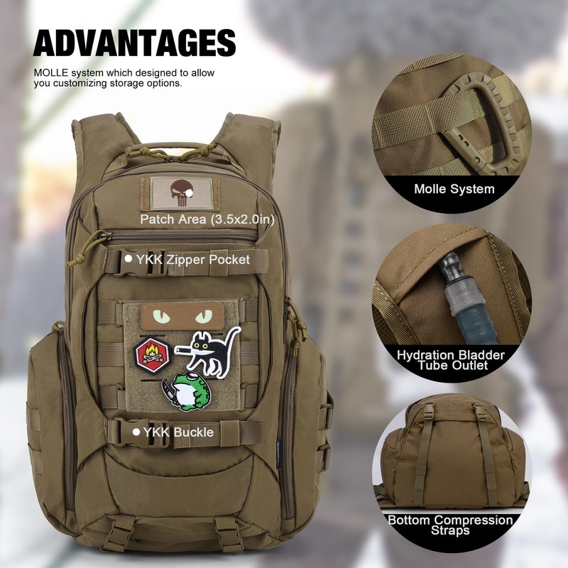 28L Tactical Backpack for Men with Loop and Hook Patch, Molle EDC Motorcycle ... 4