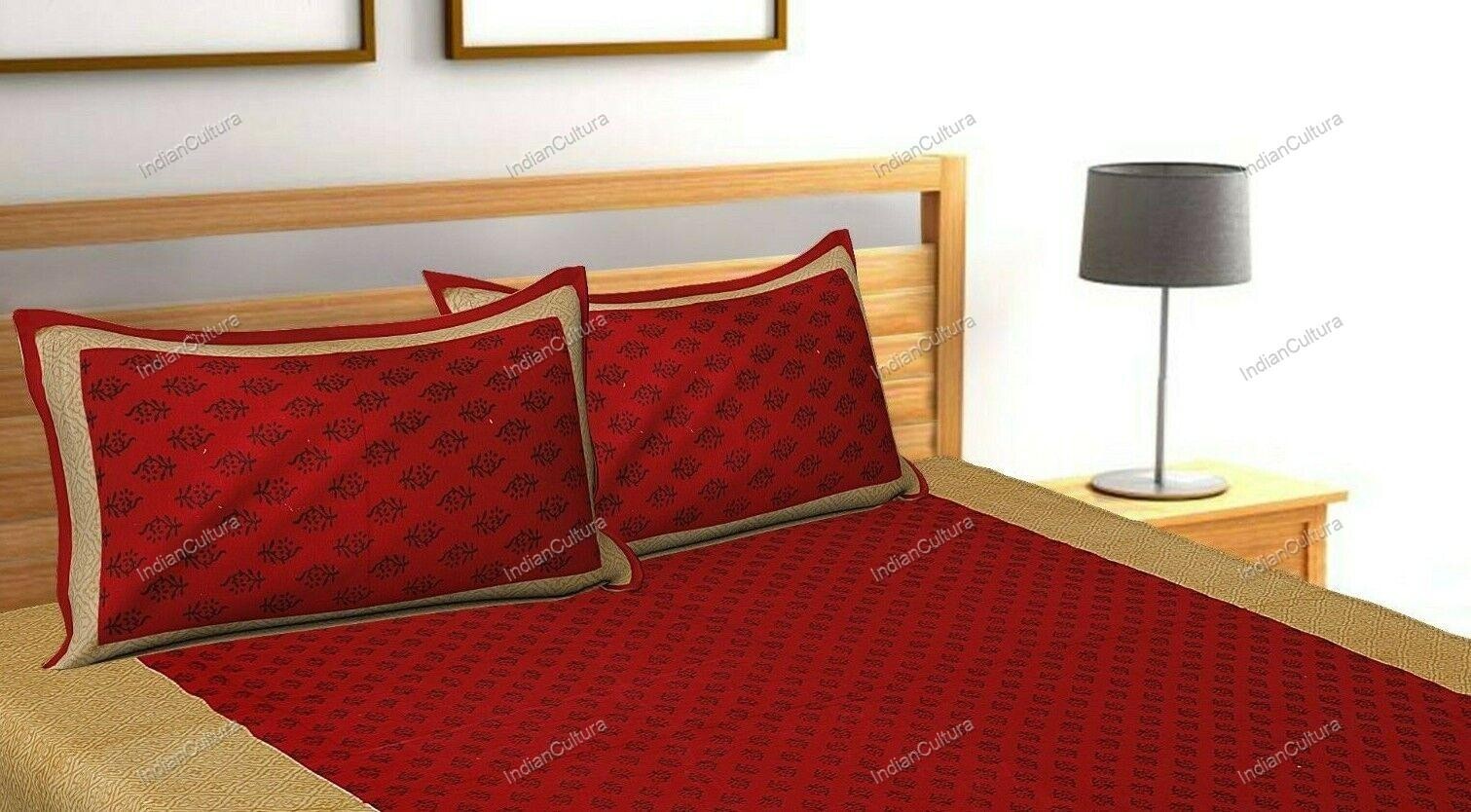 Double Bed Sheet With 2 Pillow Cover Screen Printed 4 Kaam Red Gad Buti Pure Cot gallery