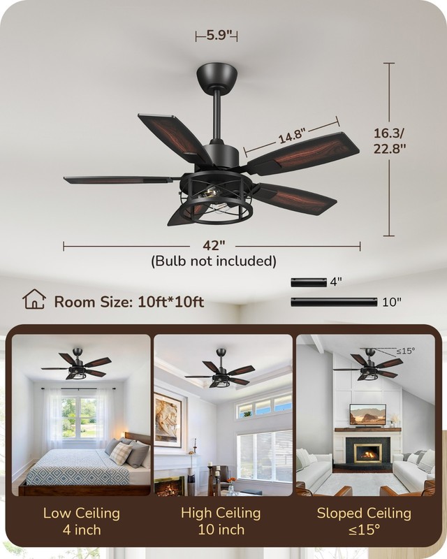 42" Reversible DC Ceiling Fan Light Dimmable Remote 6-Speed Wood Caged Quiet gallery
