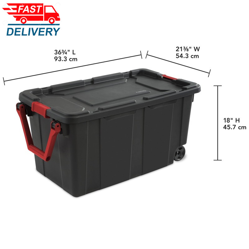 Extra Large Storage Bin, 40 Gallon Wheeled Plastic Storage, Black, Pack of 2 gallery