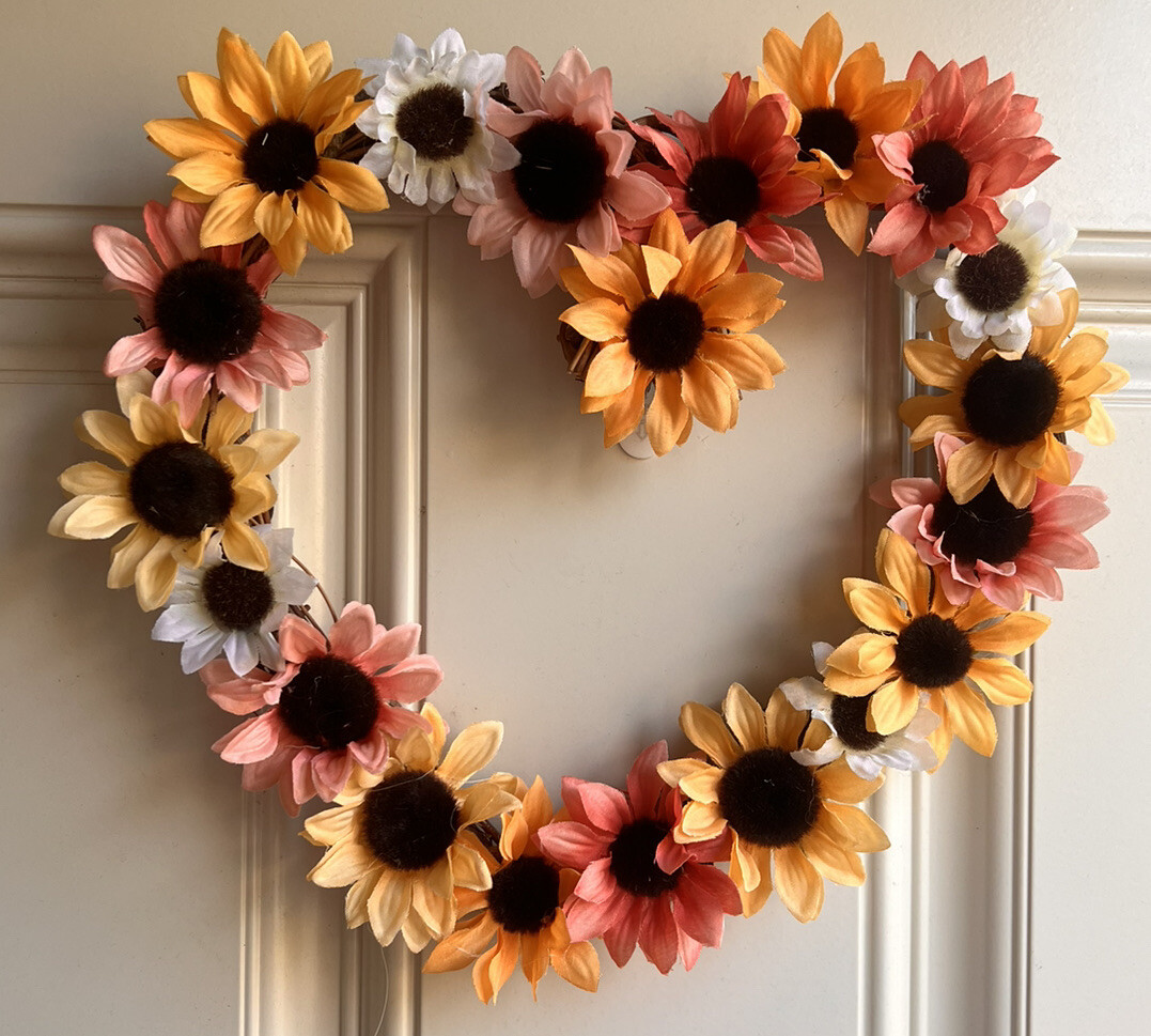 Heart Shape Grapevine Flower Wreath Sunflower Fall Spring Summer gallery