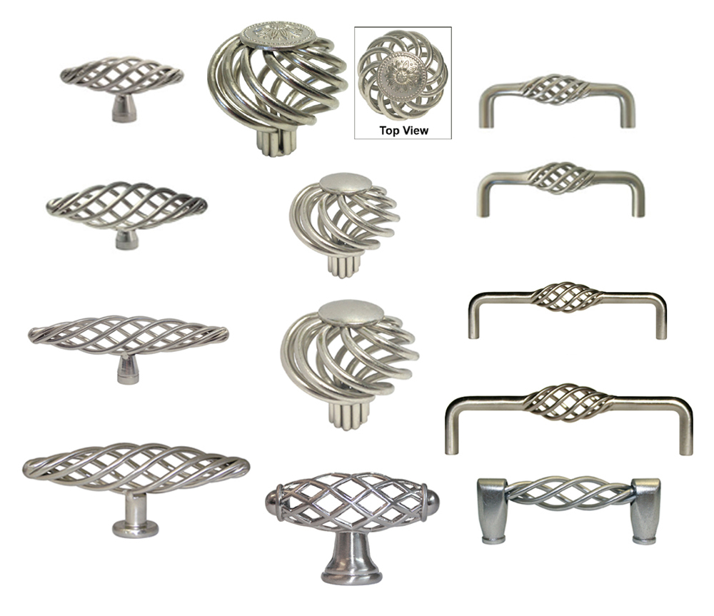 Cabinet Pull Drawer Handle Birdcage Knob Kitchen Hardware Brushed Satin Nickel