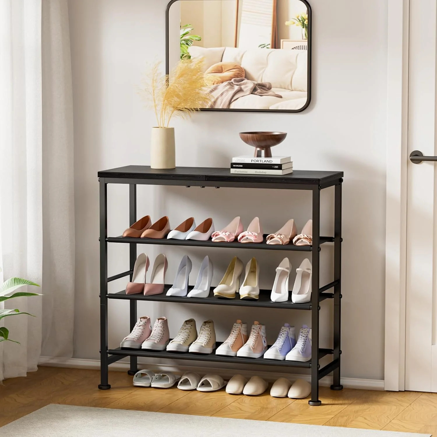 Mavivegue Shoe Rack Organizer, 4-Tier Metal Shoe Storage with Non-Woven Fabrics gallery