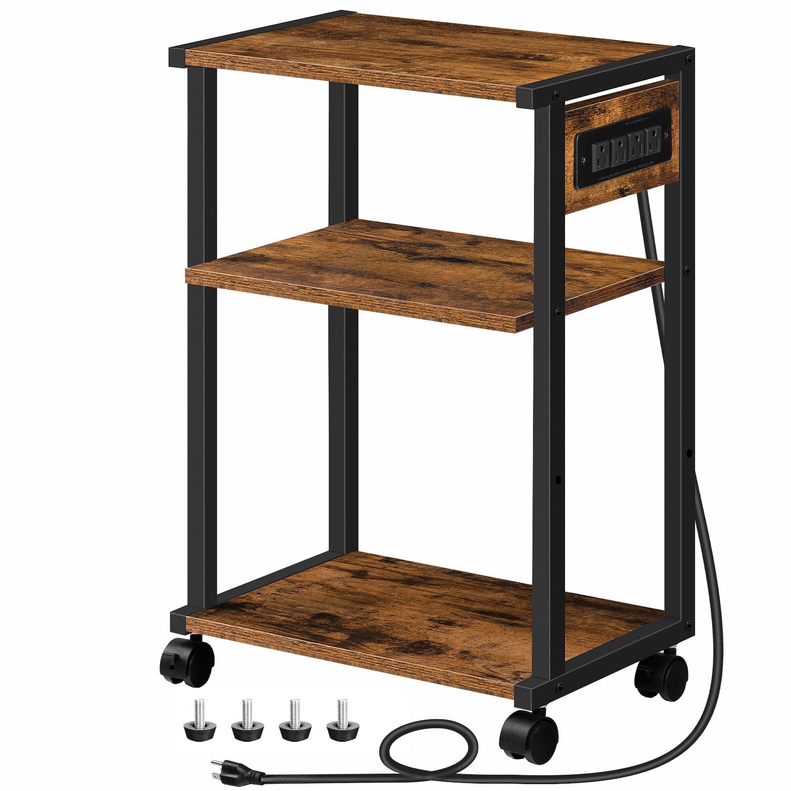 Industrial Printer Stand with Charging Station, 3-Tier Printer Table, Rolling... gallery