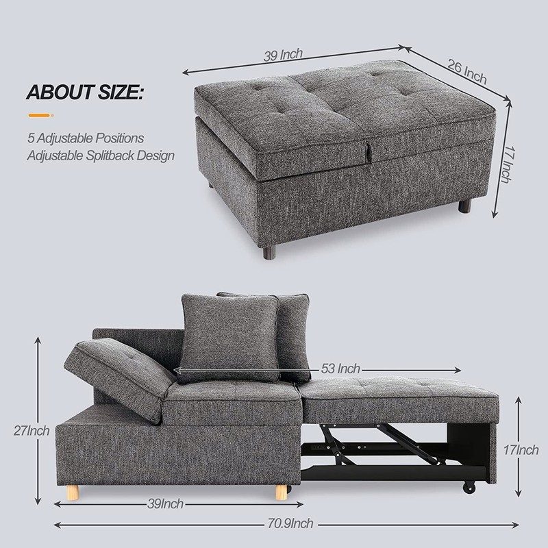 Convertible Sleeper Sofa Bed, 4-in-1 Linen Fabric Sleeper Couch Pull Out Bed A++ gallery