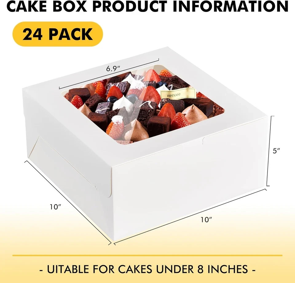 24Pcs Cake Boxes with Window, 10X10X5 Inches White Bakery Boxes, Cookie Dessert gallery