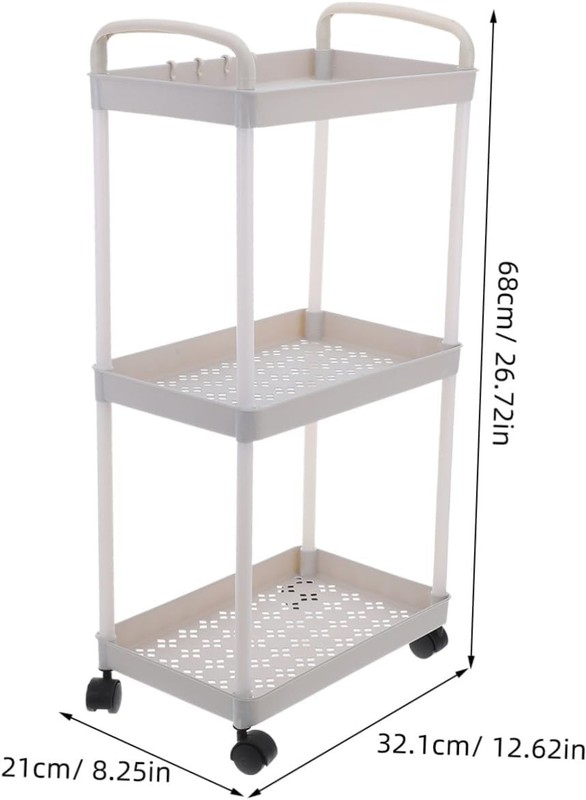 3-Tier Small Rolling Storage Cart Multi Purpose Utility Organizer White PVC gallery
