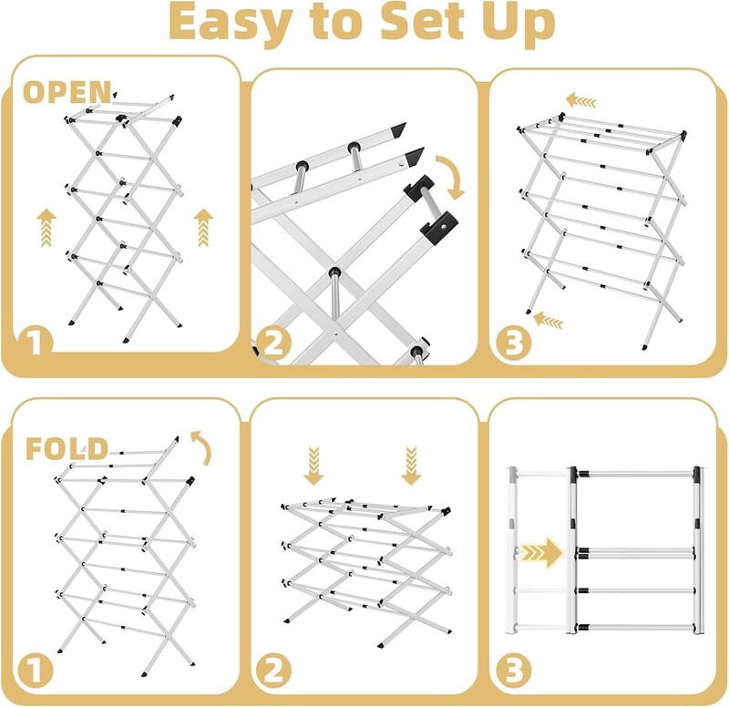 Space Saving Foldable Clothes Drying Rack, Extendable Rustproof, No Assembly gallery