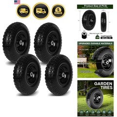 4 PCS 13 Inch Rubber Solid Flat Free Replacement Tires and Wheels 4.00-6 with…