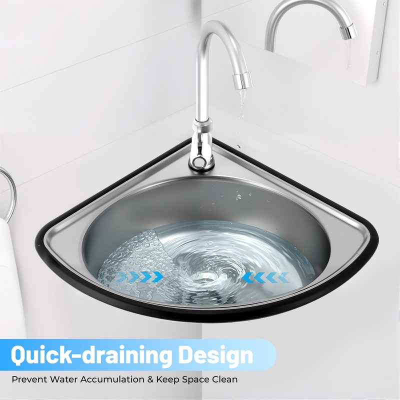 Single Triangle Wash Basin, Corner Sink Small Bar Sink Stainless Steel w/ Faucet gallery