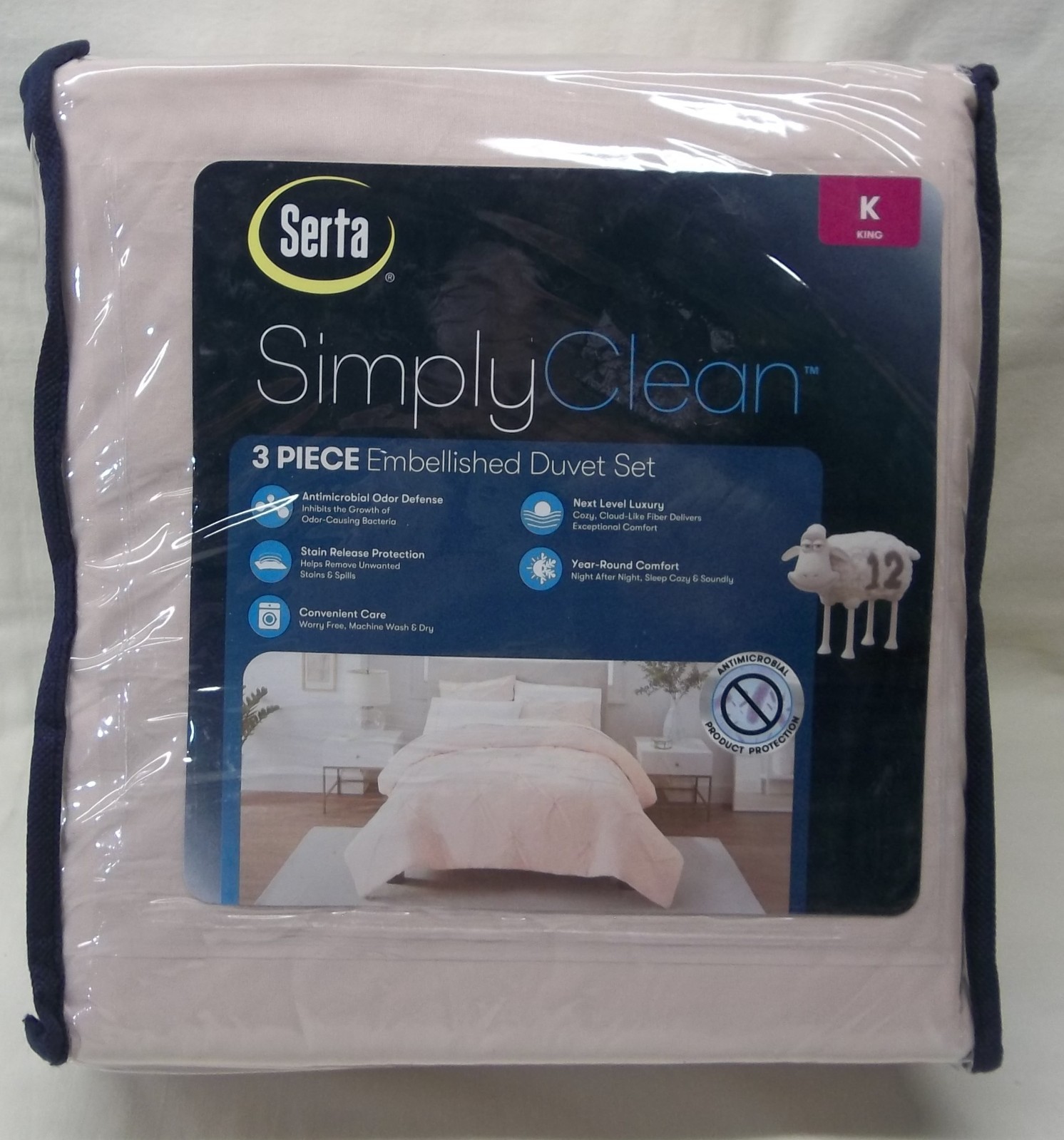 SERTA KING SIMPLY CLEAN 3 PIECE EMBELLISHED DUVET SET ANTIMICROBIAL ODOR DEFENSE gallery