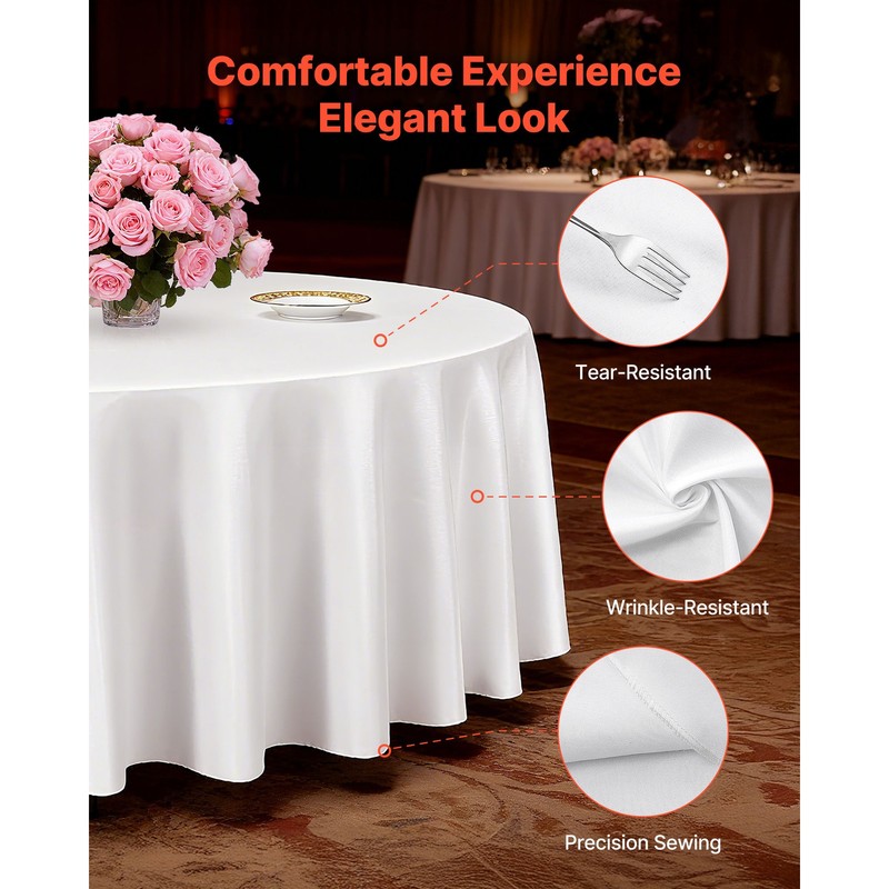 Uimoso Round Polyester Tablecloth for Weddings and Banquets, White,6-Pack,120 In gallery