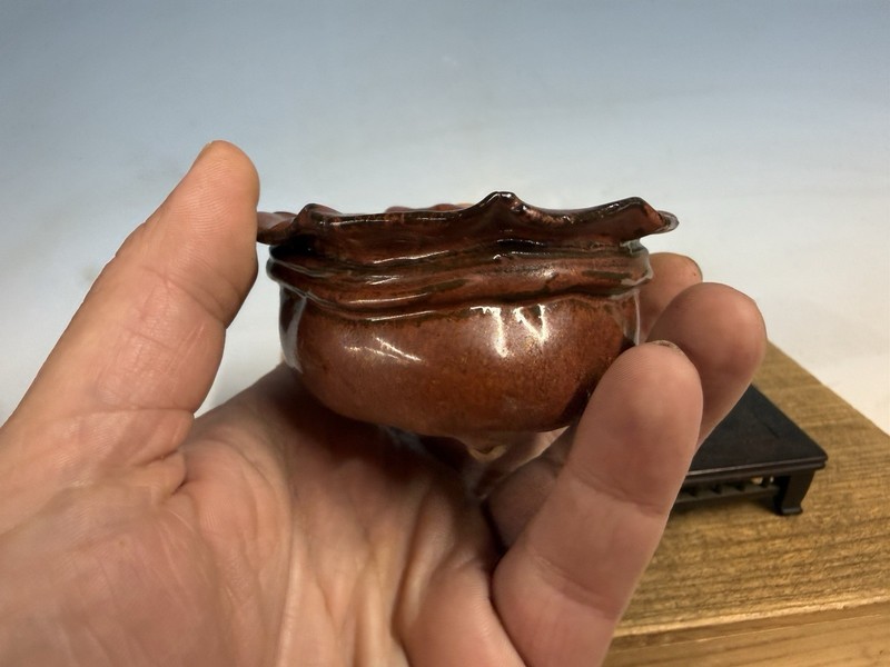 Japanese Unknown Maker Shohin Bonsai Tree Pot 3 1/8 By 1 3/4” Red Basket Glaze gallery