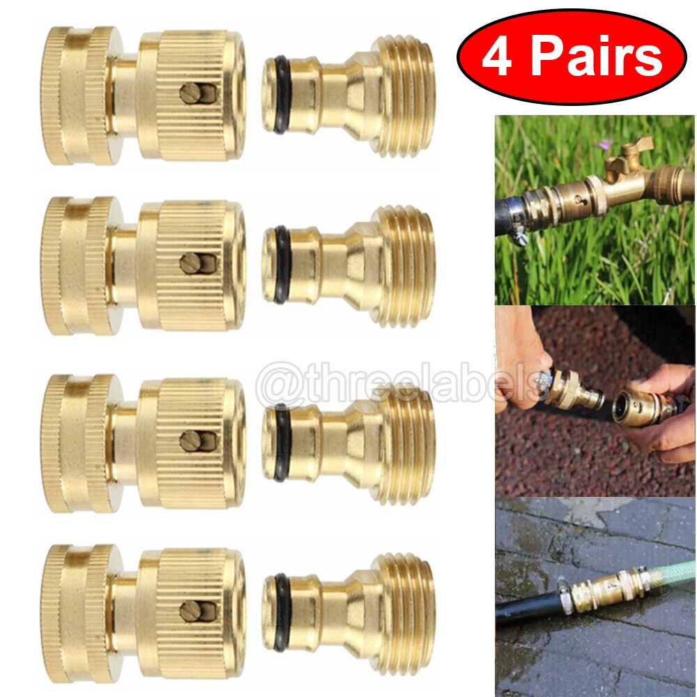 4 Pair 3/4" Garden Hose Quick Connect Water Hose Fit Brass Female Male Connector gallery