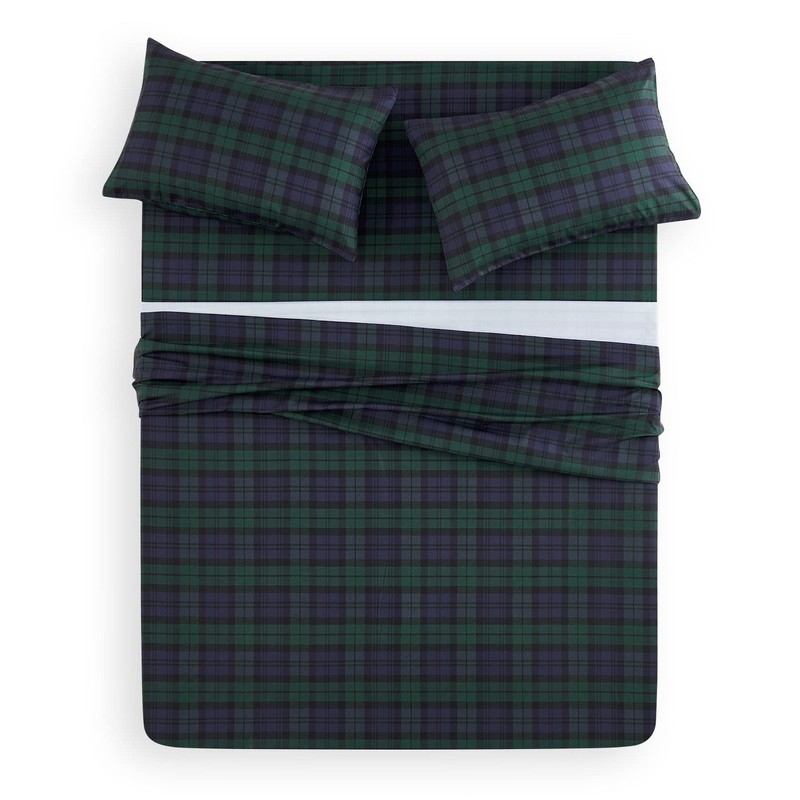 Wake In Cloud - Plaid Bed Sheets, 4-Piece Sheet Set, Queen, Dark Green gallery