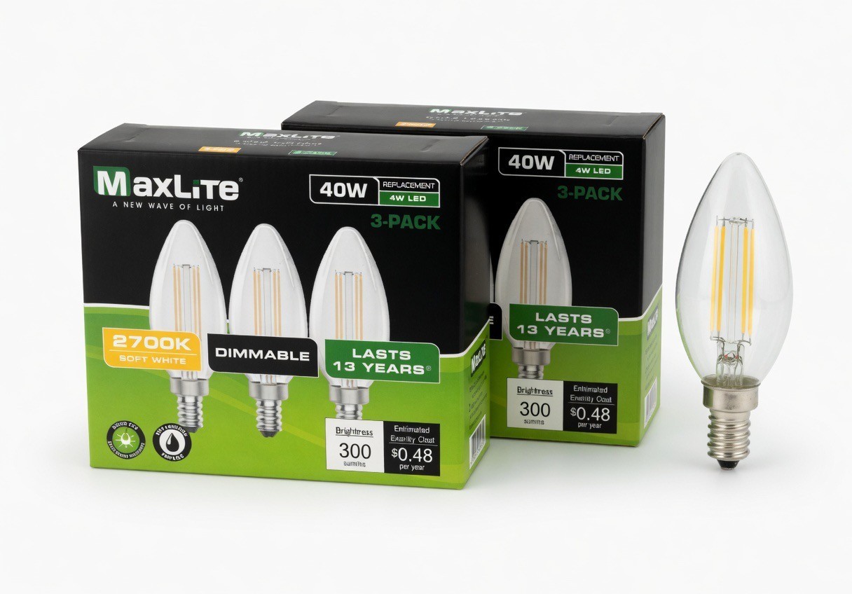 MaxLite 4W Candelabra Replacement LED Bulbs - 6 Pack (Two 3 packs) gallery