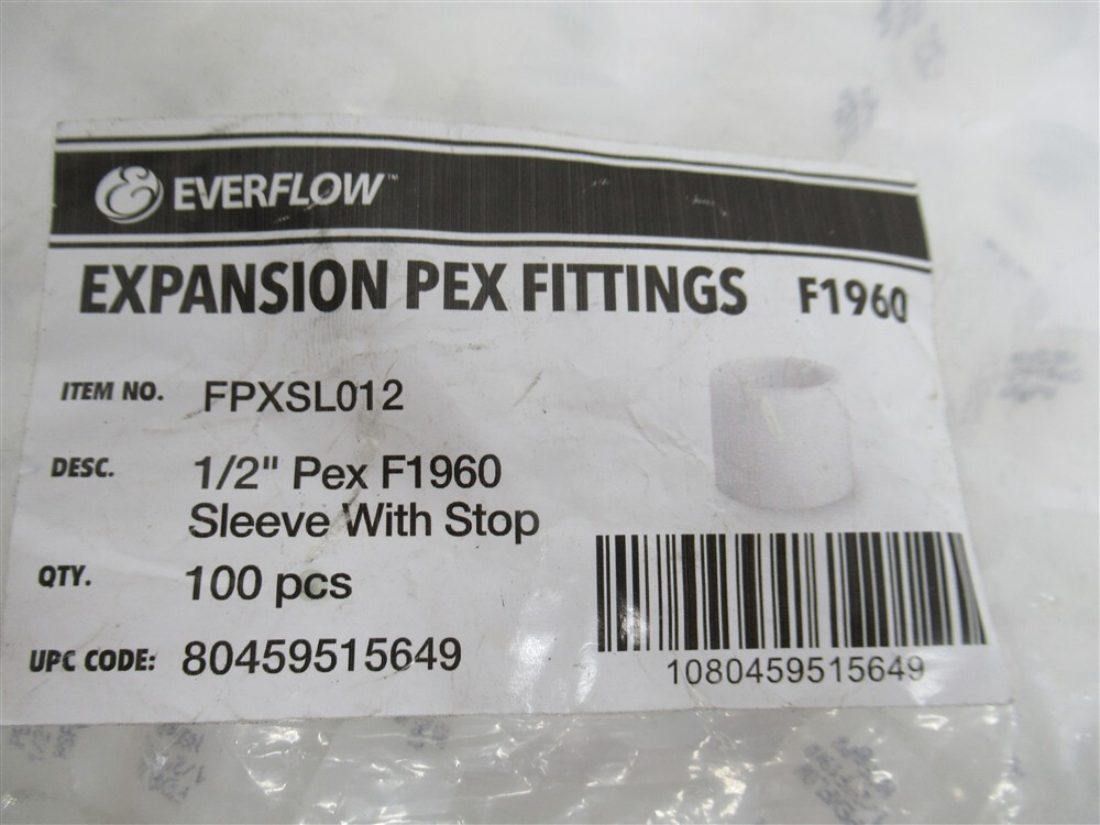 Everflow FPXSL012 , 1/2" F1960 Expandable Plastic Pex Sleeve W/Stop (PK 100) gallery