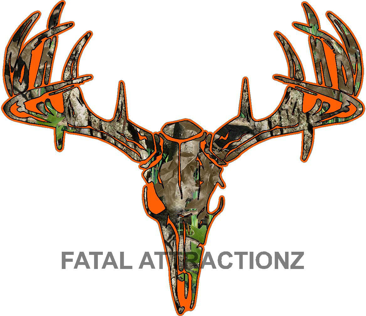 Camo Orange Deer Skull S4 Vinyl Sticker Decal hunting buck bow whitetail trophy gallery