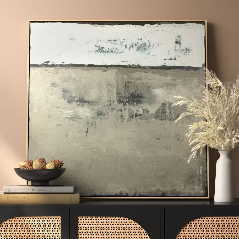 33"x33" Color Block Abstract Canvas Framed Art Neutrals - Threshold gallery