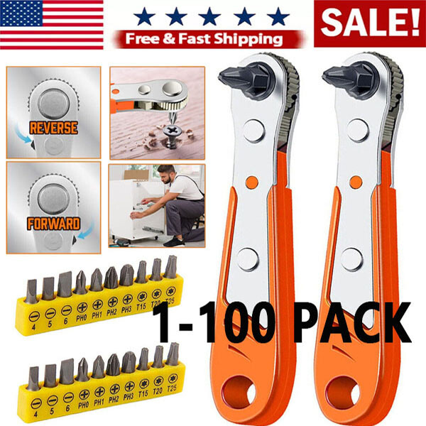 Ratcheting Right Angle Screwdriver Hex Drive 90 Degree Offset + 10pc Bits Set! gallery
