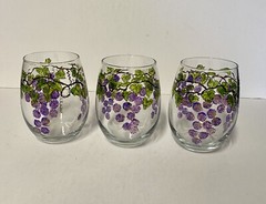 Hand Painted Grape Vine Clusters Stemless Wine Cocktail Glasses 12 oz 4.5”