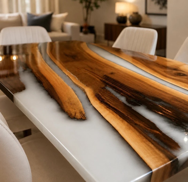 Live Edge Epoxy River Dining Table Top Natural Wood Handmade Modern Decor gallery