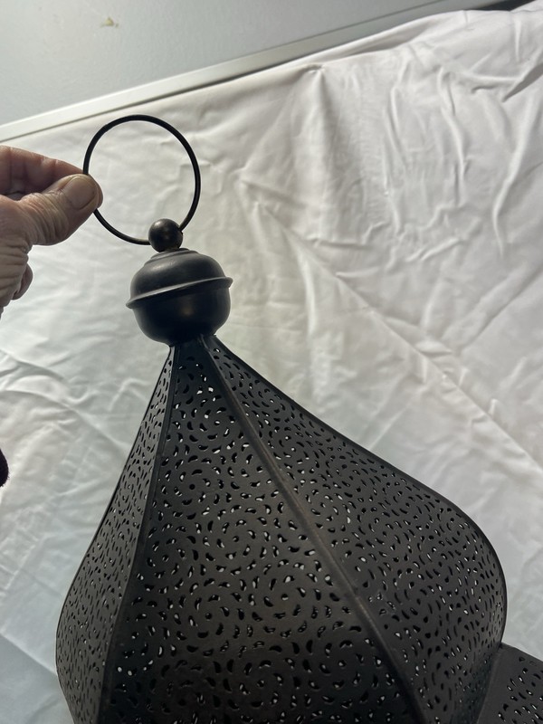 Large 30” Moroccan Floor/ Tabletop Lantern Pierced Metal Filigree Candle Holder gallery