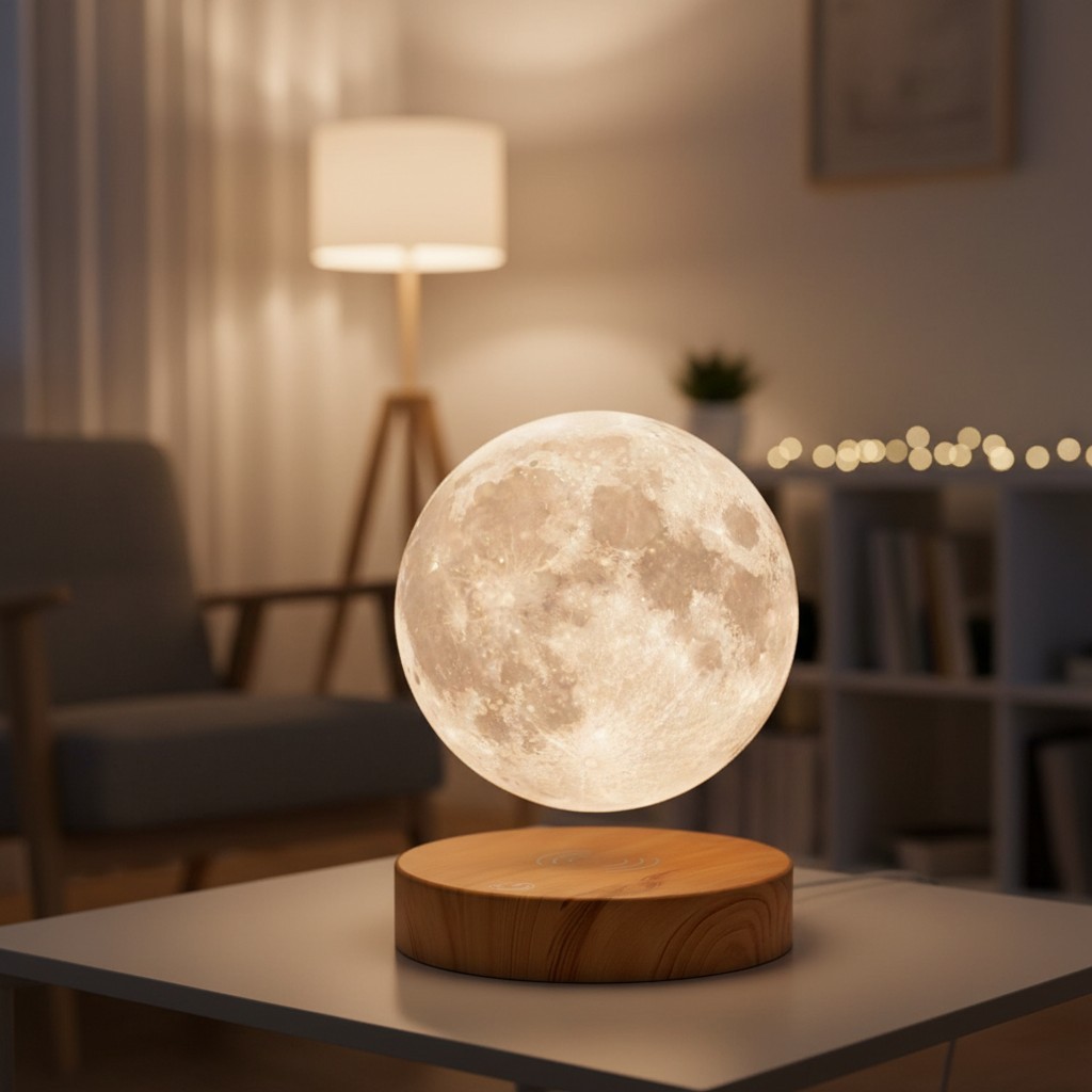 Floating 3D Printed Moon Lamp - Stunning Gift with Color Modes & Remote Control gallery