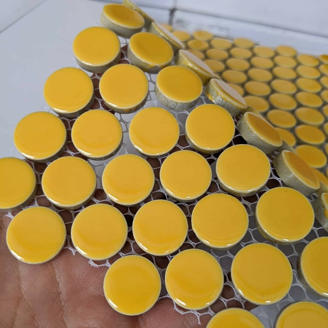 Yellow Penny Round Mosaic Tile For Wall & Floor gallery