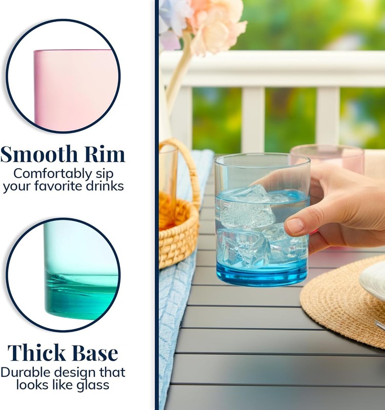 Classic Plastic Reusable Drinking Glasses (Set of 6) 12oz Rocks Cups Assorted gallery