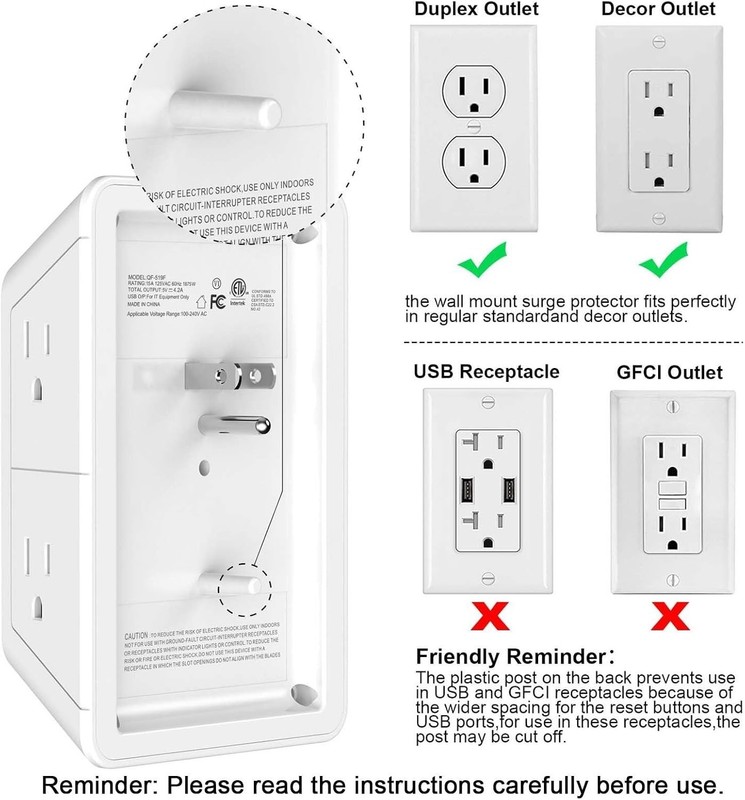 Compact 5-Outlet Multi-Plug Extender with 4 USB Ports & 1680J Surge Protection gallery