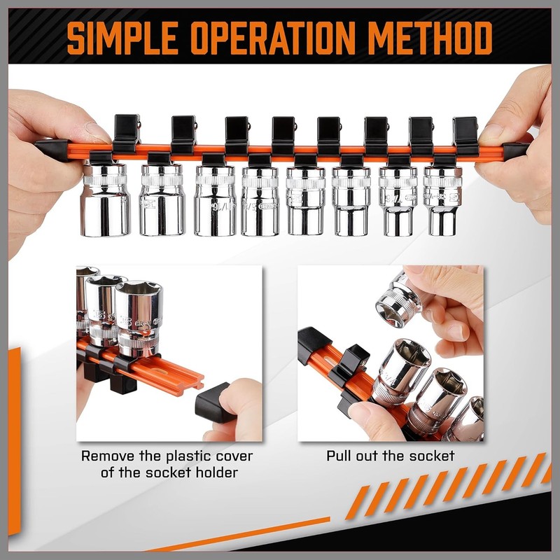 6PC Double Sided Socket Holder Organizer 1/4 3/8 1/2 Driver Shallow Deep Socket gallery