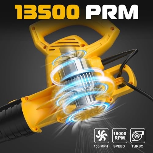 Electric Leaf Blower Corded, 7-AMP Leaf Blowers, 155MPH/350CFM Small Yellow gallery
