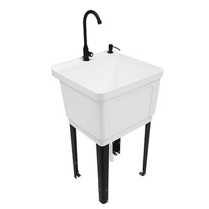 Freestanding Plastic Utility Sink Laundry Tub Laundry Sink with Faucet Black gallery
