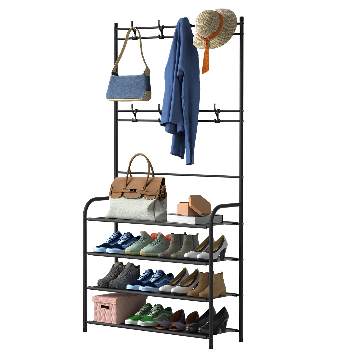 4/5 Tier Coat Hat Rack Shoe Storage Shelf Freestanding Hall Garment Hanger Stand gallery
