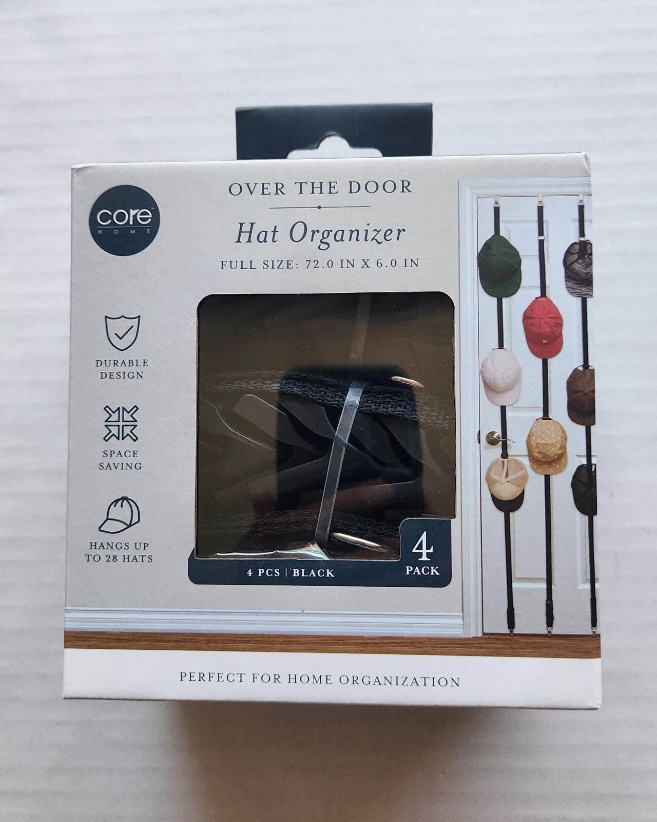 Core Home Over The Door Hat Organizer - Full Size 72 in X 6 in - Hangs 28 Hats gallery