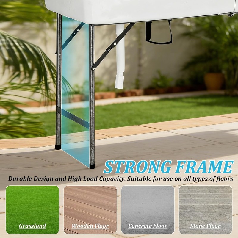 5 ft Folding Ice Cooler Table with Drain Hose,Portable Foldable Party Beverage C gallery