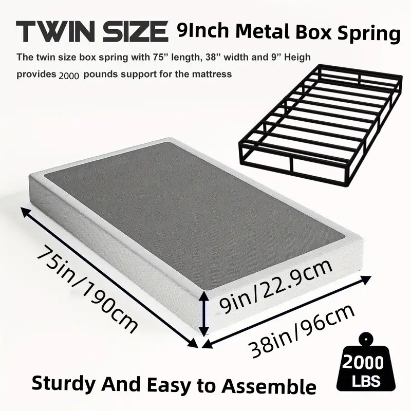 Metal Box Spring Bed Frame - Twin/Full/Queen/King Sizes, Sturdy Mattress Support gallery