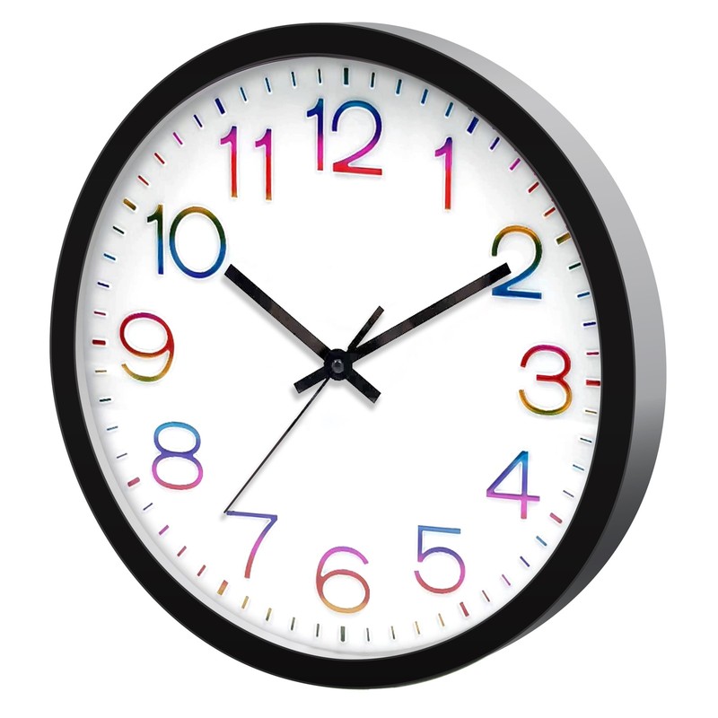 12" Modern Wall Clock, Multicolor Numbers gallery