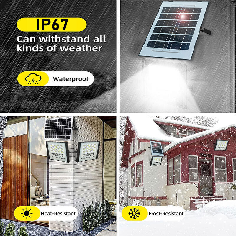 Solar Powered LED Double Floodlights Garage Shed Light Garden Indoor Outdoor US gallery