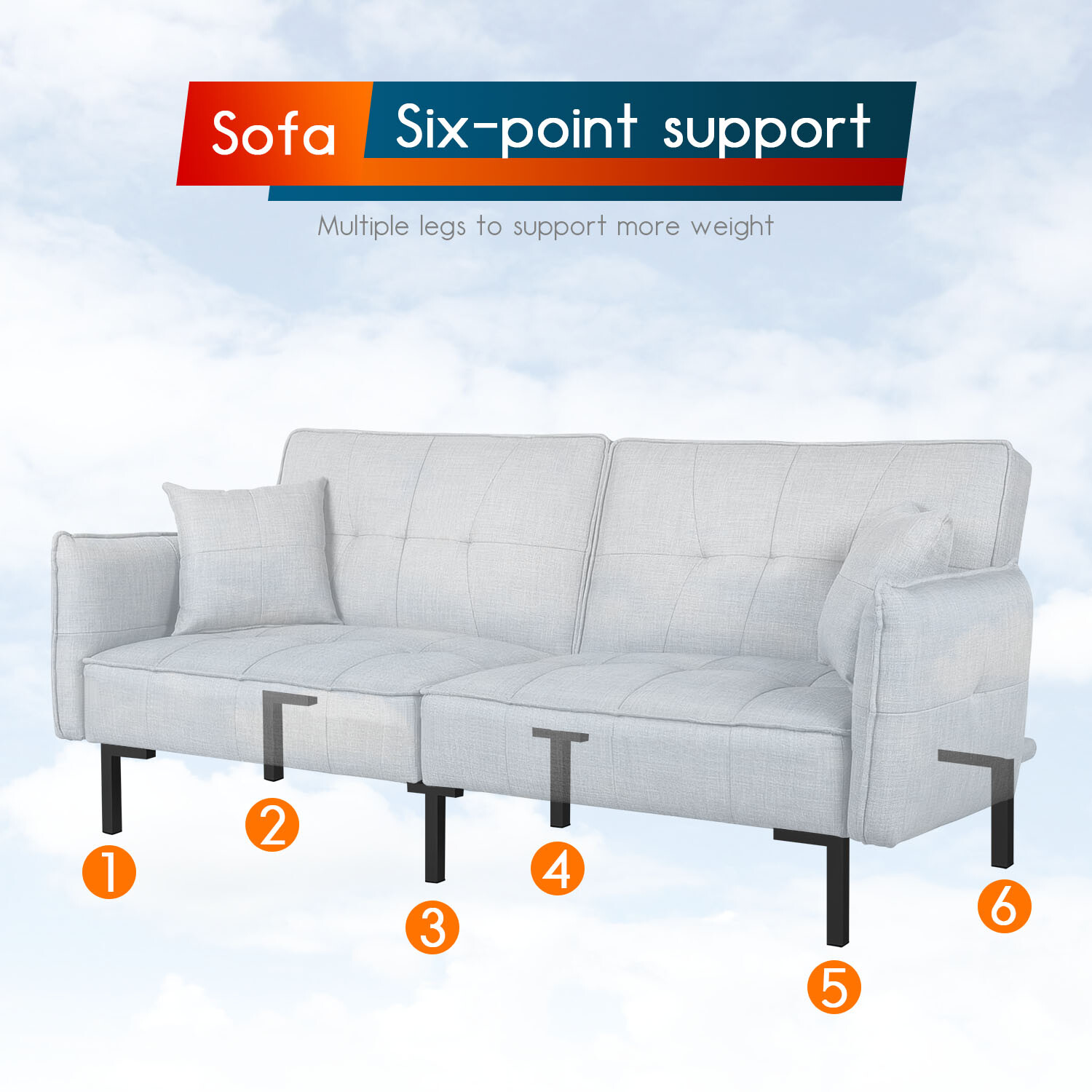 FDW 78" Futon Convertible Memory Foam Sofa for Living Room,Gray gallery