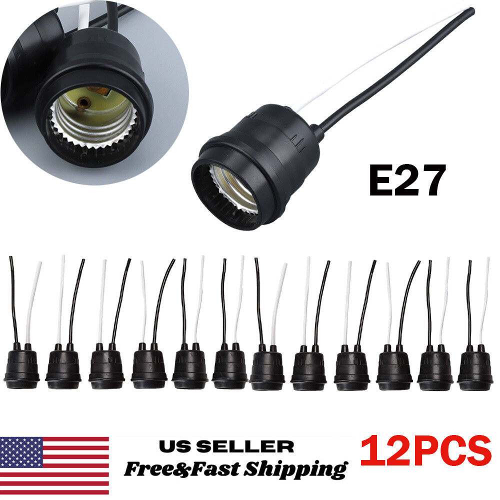 12pcs Lamp Base Waterproof Black Pigtail Lamp Holder Socket 250V 6A 12 E27 gallery
