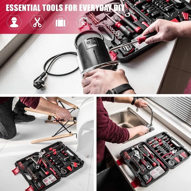 Durable 128-Piece Household Hand Tool Set with Organized Toolbox - EVHT12801 gallery