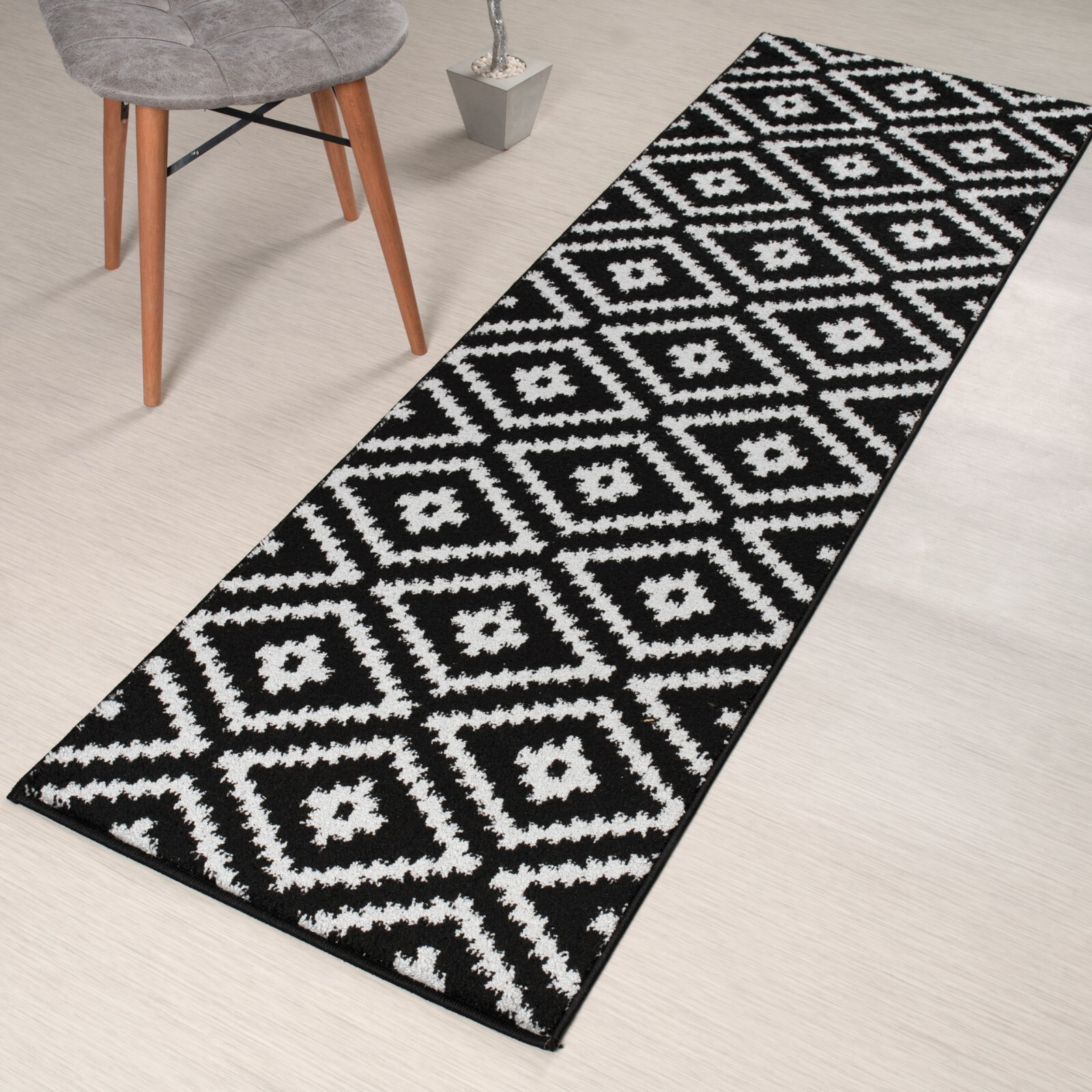 Non Skid Hallway Kitchen Carpet Runner Rug, Custom Length, Black & Silver Grey gallery