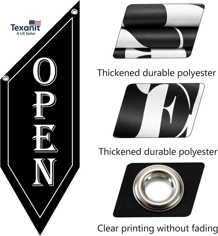 OPEN Flag with Pole Kit, Double-Sided Heavy Duty Hanging Banner Sign with Metal gallery