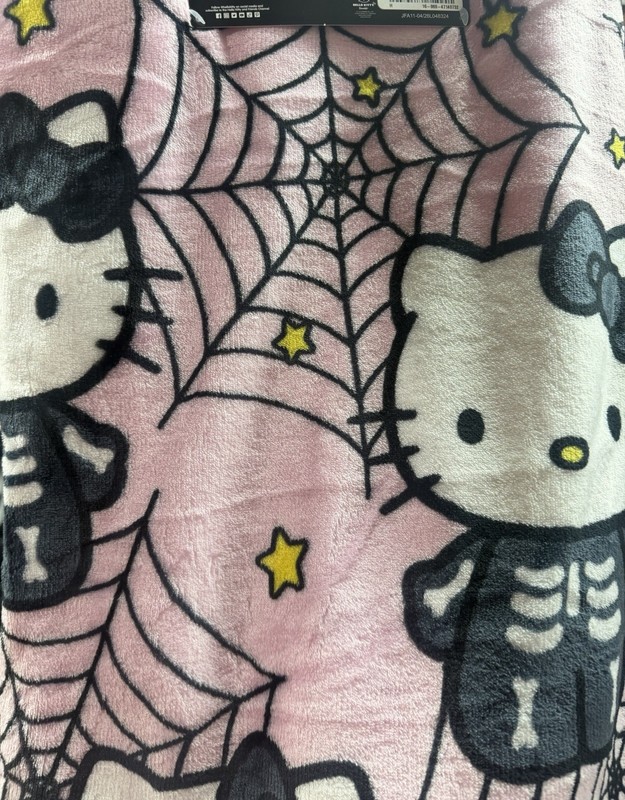 Hello Kitty Skeleton Spiderweb Halloween Plush Throw Blanket 50x70 Pink Black gallery